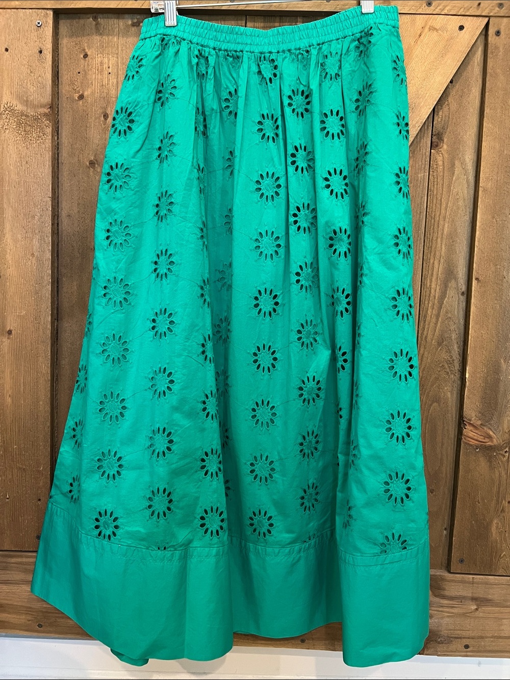 J Crew Factory Women’s Emerald Green Eyelet Maxi Skirt Size M